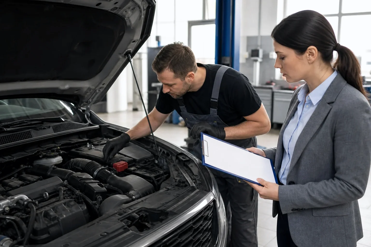 Profissional preenchendo formulário de cadastro de motor.